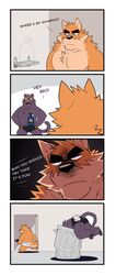 2boys absurd_res anthro bara black_body black_fur black_nose canid canine canis chest_tuft clothed clothing comic domestic_dog duo felid fur hi_res male male_only mammal multicolored_body multicolored_fur orange_body orange_fur pantherine ray_(takemoto_arashi) shampoo takemoto_arashi topless tuft two_tone_body two_tone_fur two_tone_tail underwear yellow_sclera