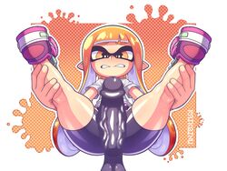 2020 4:3 animal_humanoid anthro ass balls bike_shorts bottomwear cephalopod cephalopod_humanoid clothing clothing_skin disembodied_penis female footwear genitals hi_res humanoid humanoid_pointy_ears inkling inkling_girl kaikoinu kaori_(splatoon) latex latex_anus latex_clitoris latex_clothing latex_pants latex_shorts latex_vagina male marine marine_humanoid mask_(marking) mollusk mollusk_humanoid nintendo orange_eyes penis pointy_ears pseudo_hair shorts solo solo_focus splatoon spread_legs spreading squid tentacle tentacle_hair tight_clothing vein veiny_penis video_games