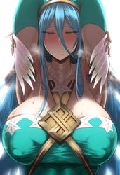 1girls alternate_costume armpit_hair armpits arms_behind_back arms_behind_head azura_(fire_emblem) azura_(resplendent)_(fire_emblem) big_breasts blue_hair blush breasts clothed clothing female female_focus female_only fire_emblem fire_emblem_fates fire_emblem_heroes gloves glowing_suit half-closed_eyes huge_breasts long_hair looking_at_viewer mole mole_on_breast musk nintendo nipple_bulge seductive solo solo_female solo_focus steam sweat tanishi_(tani4) venus_body yellow_eyes