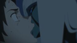 001_(darling_in_the_franxx) 10s 1boy after_kiss angry animated anime bare_shoulders black_hair blue_eyes blunt_bangs bondage bound clenched_teeth closed_eyes cockpit colored_skin darling_in_the_franxx eye_contact face-to-face facial_mark female femdom flat_chest grey_skin half-closed_eyes head_grab hime_cut hiro_(darling_in_the_franxx) horns indoors interspecies kissing long_hair looking_at_another monster_girl open_mouth screencap serious sharp_teeth short_hair silver_hair sound straight surprised sweat tagme teeth very_long_hair video