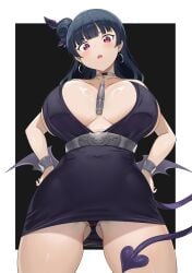 1girls ass ass_cheeks big_ass big_breasts breasts breasts_bigger_than_head cameltoe costume dark_blue_hair earrings female female_only genjitsu_no_yohane hair hair_bun hair_ornament hips jewelry light-skinned_female light_skin long_hair looking_at_viewer looking_down love_live! love_live!_sunshine!! mostly_clothed pussy_peek succubus tagme tail tem10 thick_thighs thighs tight_clothing tsushima_yoshiko