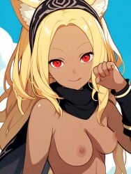 ai_generated anime_style blonde_hair gravity_rush kat_(gravity_rush) naked naked_female red_eyes tan_skin