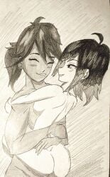 2girls dark-skinned_female elm_ederne female female_only human interracial interracial_yuri lesbian monochrome multiple_girls nemuri01 ruby_rose rwby sketch tagme yuri