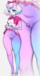 1girls 5_fingers animal_crossing anthro bangs bear blue_hair blue_skin bob_cut bow condom condom_in_mouth cute female female_only hairbow heart innie_pussy judy_(animal_crossing) legs maidfrills mammal multicolored_body multicolored_hair nintendo no_panties pink_hair pink_skin purple_eyes purple_skin pussy pussy_juice pussy_juice_drip skirt skirt_lift solo solo_female solo_focus sparkle thick_thighs thighs uncensored wet_pussy white_hair wide_hips