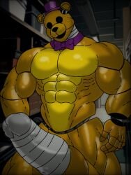 bara bara_tiddies blank_eyes bluethewater five_nights_at_freddy's fnaf fredbear_(fnaf) gay gay_male golden_freddy golden_freddy_(fnaf) huge_balls huge_chest huge_cock long_penis male_only muscular muscular_anthro muscular_arms muscular_male muscular_thighs thick_penis thick_thighs yellow_body