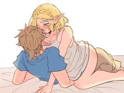 1boy 1boy1girl 1girls aorin aroused ass blonde_hair blush cowgirl_position elf elf_ears elf_girl female hugging intimate legs_around_partner link link_(tears_of_the_kingdom) looking_at_partner looking_pleasured male princess_zelda shirt_lift shoulderless_shirt skirt_lift sleeping sleeveless_shirt slim_waist tears_of_the_kingdom the_legend_of_zelda thick_thighs wholesome wide_hips zelda_(tears_of_the_kingdom)