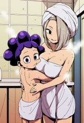 ai_generated alfort bathroom boku_no_hero_academia drying hugging male/female mineta_minoru minoru_mineta my_hero_academia reiko_yanagi standing straight towel towel_only yanagi_reiko