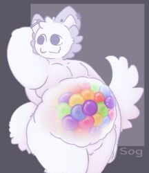 big_belly bip_(gibthom) cat_ears cat_humanoid ear_piercing earrings furry gibthom inflation orbeez posing sog tail vore_belly white_fur why