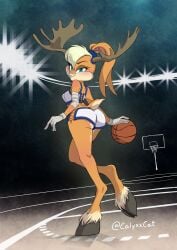 antlers ass ass_focus basketball calyxxcat clothed clothed_female hooves lola_bunny