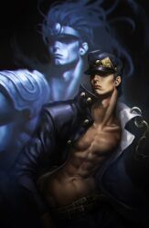 1boy exposed_chest jojo's_bizarre_adventure jotaro_kujo male male_only muscular_male open_clothes stand_(jjba) star_platinum stardust_crusaders