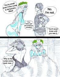 1boy 1girls 2024 anonhistory big_breasts bodypaint bunny_girl bunnysuit celtic celtic_tattoos comic_strip completely_nude_female cursed_centurion_(anonhistory) featureless_breasts gender_transformation pictish_witch_(anonhistory) roman taller_girl text witch yuri