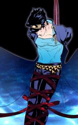 1boy bondage clothed fully_clothed jojo's_bizarre_adventure jotaro_kujo male male_only solo stardust_crusaders tied