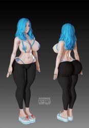 3d 3d_(artwork) abs asian asian_female bimbo black_eyes blue_hair body flip_flops ihateasuka jewelry leggings light_blue_hair makeup muscles muscular muscular_female original original_character pale-skinned_female pale_skin platform_footwear platform_sandals sandals simple_background skimpy skimpy_clothes yoga_pants