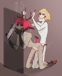 alastor_(hazbin_hotel) antler_grab artist_request blonde_hair claws dark_skin demon ears_up fur_tuft gay gay_anal gay_sex hazbin_hotel hooves lucifer_morningstar_(hazbin_hotel) public_domain red_eyes red_hair scars scars_on_thighs sex sharp_teeth tail