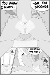 1boy 1girls abby_(redboard) abigail_(redboard) absurd_res anthro anthro_penetrated anus ass ass_up big_breasts breasts comic dialogue dragon duo english_text faceless faceless_male female female_focus genitals geo_(redboard) hi_res human human_on_anthro human_penetrating_anthro male male_human/female_anthro mammal monochrome muscular_female penetration penile_penetration penis_in_pussy pussy redboard sex sketch solo_focus straight text vaginal_penetration