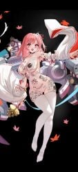 1girls azur_lane dead_or_alive full_body_tattoo honoka_(doa) japanese_clothes mofumochii nipples no_shoes nude pink_eyes pink_hair pussy qos queen_of_spades spade_tattoo stockings vine_tattoo