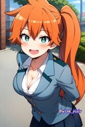 1girls ai_generated arms_behind_back big_breasts boku_no_hero_academia cleavage female female_only human itsuka_kendou kendou_itsuka my_hero_academia school_uniform solo