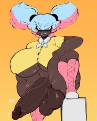 >:) 1futa 2022 balls blue_hair bottomless braces breasts clothed clothing cupcake_(repomorame) dark-skinned_futanari dark_skin erection futa_only futanari huge_balls huge_breasts huge_cock human hyper hyper_penis partially_clothed penis pink_hair repomorame sharp_teeth solo standing tagme thick_thighs transgender_pride_colors underboob voluptuous wide_hips