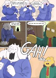 alphys bbw comic comic_page deltarune furry talking thenewpassion toriel undertale undertale_(series) white_body white_fur white_skin yellow_body