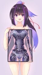 1girls black_hair cable censored coloured_inner_hair hair_tie internal_view karasuba karasuba_(prima_doll) legs long_hair looking_at_viewer mechabare mechanical metallic_body naked naked_female neck no_clothes no_clothing nude nude_female nude_filter pelvic_line pelvis prima_doll purple_hair_streaks red_hair_tie robot robot_girl robot_humanoid robotic_arm robotic_genitalia robotic_legs robotic_pelvis robotic_reveal robotic_torso see-through shoulders smile smiling smiling_at_viewer thighs wires x-ray