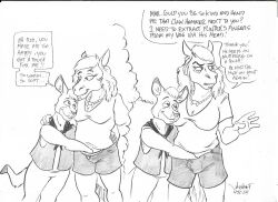 2024 anthro bottomless bottomwear breasts clothed clothing comic dialogue dipstick_ears dipstick_tail duo ear_markings english_text equid equine female flinters_(character) fur hair hand_in_pants horse kangaroo macropod male male/female mammal markings marsupial multicolored_ears open_clothing open_topwear open_vest rabbi-tom red_shetland scarf shorts tail tail_markings text thought_bubble topwear vest