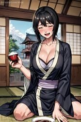 1girls ai_generated alternate_breast_size arm_support bangs big_breasts black_eyes black_hair breasts center_opening cleavage deviantart_username drunk embarrassed facing_viewer female female_only front_view holding_object huge_breasts indoors kimono kneeling large_breasts light-skinned_female light_skin long_hair naruto naruto:_the_last naruto_(classic) naruto_(series) naruto_shippuden on_knees open_mouth sagging_breasts seiza shizune shoulder_length_hair smile solo solo_focus suggestive sweat sweatdrop sweating sweaty sweaty_body tesiai url watermark web_address yukata