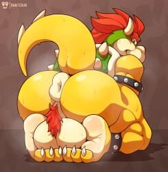 3_toes absurd_res ankle_cuffs anklet anthro anus ass backsack balls big_balls big_butt big_muscles bodily_fluids body_hair bowser butt_focus claws cuff_(restraint) curling_toes feet foot_fetish genitals hair hairy_balls hi_res horn itsdante jewelry kneeling koopa looking_at_viewer looking_back male male_only mario_(series) muscular muscular_anthro muscular_male nintendo nude presenting presenting_hindquarters puffy_anus rear_view red_eyes restraints scalie shell simple_background smile soles solo spikes steam steamy_anus sweat sweatdrop sweaty_balls sweaty_butt sweaty_feet sweaty_genitalia sweaty_legs sweaty_thighs toe_claws toes