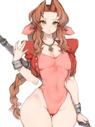 1girls aerith_gainsborough big_breasts big_hips brown_hair cameltoe female final_fantasy final_fantasy_vii fumio_(rsqkr) leotard solo thick_thighs thigh_gap wide_hips