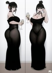 1girls 2024 alcohol ass back back_view bangs belly_button belly_button_visible_through_clothing beverage big_ass big_breasts big_lips black_dress black_hair black_lipstick black_nails blue_eyes breasts busty cleavage clothed clothed_female clothes clothing collar curvaceous curvy dress female from_behind front_view full_body fully_clothed gauged_ear glass goth hair hi_res holding_beverage holding_object human large_ass large_breasts legs_together light-skinned_female light_skin lip_piercing lipstick looking_at_viewer looking_back looking_back_at_viewer madeline_zoldak medium_hair nail_polish narrowed_eyes navel navel_visible_through_clothes necklace nose_piercing original original_character pale-skinned_female pale_skin panties pentagram pentagram_necklace piercing plump_lips ponytail pumpkinsinclair rear_view see-through see-through_clothing see-through_dress signature solo standing stomach thick_lips thick_thighs thighs thong underwear voluptuous wide_hips wine wine_glass