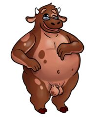 absurd_res anthro balls bovid brown_body brown_fur caprine flaccid fogelsnach fur genitals goat hi_res humanoid_genitalia looking_at_viewer male male_only mammal moobs navel nude open_mouth overweight overweight_male penis sibluself simple_background smile solo