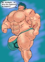 big_muscles body_hair commission hyper_muscles hyper_penis izuku_midoriya man_thong muscle_growth muscular_male my_hero_academia revindi side_profile