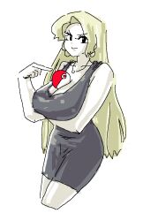 1girls beauty_(pokemon) black_dress blonde_female blonde_hair breast_rest earrings folded_arms holding_breast jewelry leebongchun long_hair necklace object_on_breast on_breasts pointing pokeball pokemon scowl smile voluptuous voluptuous_female