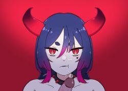 choker cum cum_in_mouth cumdrip demon_girl demon_horns facial facial_tattoo fellatio goth_fashion highres horns non-web_source oral tattoo