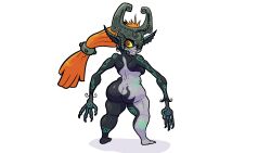 armor ass fangs female grin hair headgear helmet hi_res humanoid_pointy_ears imp imp_midna long_arms midna nintendo not_furry nude one_eye_obstructed red_eyes red_hair short_stack smile solo teeth the_legend_of_zelda trongle twilight_princess yellow_sclera