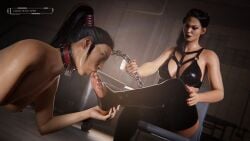 3d 3d_(artwork) blender breasts chains collar dbd dead_by_daylight domination femdom foot_fetish foot_focus footwear jane_romero nude sabithegreen stirrup_legwear sucking toe_sucking toeless_legwear toes toes_sucking yui_kimura