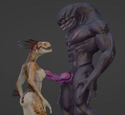 3d_(artwork) abs alien animal_genitalia breasts chocoscorner digital_media_(artwork) female female_kig-yar genital_slit genitals halo_(series) humanoid kig-yar male male/female microsoft muscular muscular_male pecs penis sangheili scalie slit xbox_game_studios