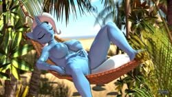 3d anthro anthrofied anthroponiessfm beach big_breasts breasts equid equine female friendship_is_magic genitals hammock hasbro hi_res horn lying mammal my_little_pony mythological_creature mythological_equine mythology nipples nude on_back pussy sleeping solo thick_thighs trixie_(mlp) unicorn