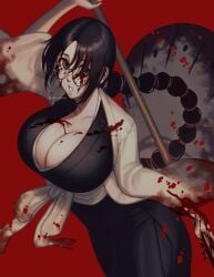 50x48x48 big_breasts black_hair bleach bleach:_the_thousand-year_blood_war blood braid gilf glasses hazel_eyes katori_batsu'unsai looking_at_viewer milf weapon