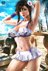 armpits beach big_breasts brown_hair final_fantasy final_fantasy_vii final_fantasy_vii_rebirth final_fantasy_vii_remake logan_cure see-through square_enix swimsuit thighs tifa_lockhart