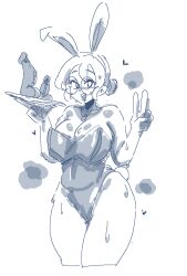 1girls breasts bunny_ears bunny_ears_headband bunny_girl bunny_tail bunnygirl dildo doodle glasses hair_between_eyes hair_bun hairbun large_breasts leebongchun mature mature_female milf open_mouth original original_character platter sweat sweatdrop sweating sweaty updo