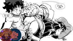 1boy 2girls anal anal_penetration anal_sex ass big_ass big_butt big_penis black_and_white blush blush_lines butt deku doggy_style english_text face_down_ass_up female finger_in_mouth hearts_around_head huge_ass huge_butt izuku_midoriya kenno_arkkan kodai_yui male male/female/female male_penetrating male_penetrating_female midoriya_izuku monochrome my_hero_academia penis pillow reiko_yanagi saliva sex straight_hair text threesome thumb_in_mouth tongue tongue_out u.a._gym_uniform yanagi_reiko yui_kodai