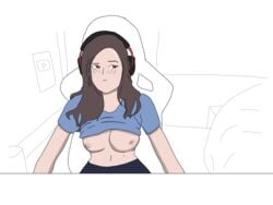 1girls blush boobs breasts female female_only headphones looking_away pokimane real_person shirt shirt_lift solo twitch.tv youtube