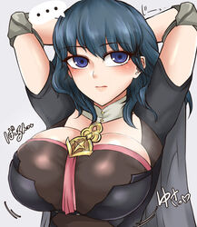 ... 1girls beruzumi-m breasts byleth_(fire_emblem) byleth_(fire_emblem)_(female) cleavage emotionless expressionless female female_only fire_emblem fire_emblem:_three_houses hands_behind_head huge_breasts japanese_text large_breasts nintendo solo text