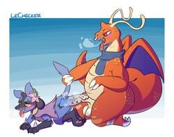 2020 2boys alternate_color anal anal_sex antennae anthro anthrofied blue_body blue_fur chubby claws clothed clothing digital_media_(artwork) dragon dragonite duo erection feral fur furry gay half-closed_eyes heavy_breathing interspecies larger_male lechecker lucario male male_only mammal membrane_(anatomy) membranous_wings nintendo nude original_character overweight overweight_male penetration penis piercings pokemon pokemon_(species) pokemon_dppt pokemon_rgby prazite rhaelyn scalie sex simple_background size_difference smile tail tail_grab teeth testicles text thick_thighs tongue tongue_out veins video_games watermark wide_hips wings x-ray yaoi