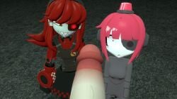 3d 3d_model big_penis circumcised garry's_mod mimi_sentry mini_sentry minigirl red_eyes red_hair sentry-chan sentry_(team_fortress_2) sentry_turret shocked_expression straight team_fortress_2 tf2 two_girls valve valve_(company)