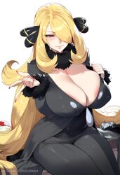 1girls ai_generated big_breasts blonde_hair blush breasts clothed clothing color cynthia_(pokemon) female female_focus female_only game_freak hi_res large_breasts light-skinned_female light_skin long_hair mistarman nintendo nipples_visible_through_clothing no_penetration no_penis no_sex pokemon pokemon_champion pokemon_dppt pokemon_trainer solo solo_female tagme thiccwithaq_(ai_style) thick_thighs