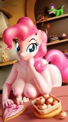 3d_(artwork) absurd_res anthro blender_(software) breasts cake candy cheese_sandwich_(mlp) cutie_mark dessert digital_media_(artwork) duo earth_pony equid equine female food friendship_is_magic gummy_(mlp) hair hasbro hi_res hornyforest horse looking_at_viewer macro male male/female mammal my_little_pony nipples nude pink_hair pinkie_pie_(mlp) pony smile