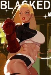 1girls abs ai_generated athletic athletic_female big_breasts bimbo blacked blonde_hair blue_eyes cammy_white capcom cover_page determined fighting_stance gloves long_hair midriff muscular muscular_female novelai pose queen_of_spades serious solo solo_female street_fighter thiccwithaq_(ai_style) thick_thighs twitwit