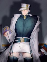 1boy crossdressing diamond_is_unbreakable dilf jojo's_bizarre_adventure jotaro_kujo male male_only skirt solo somilk