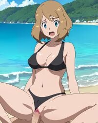 accurate_art_style ai_generated anime belly_button bikini bondage cowgirl_position human_characters_in_pokémon large_breasts pokegirl pokemon ranwai serena_(pokemon) serena_(pokemon_games) sex stable_diffusion